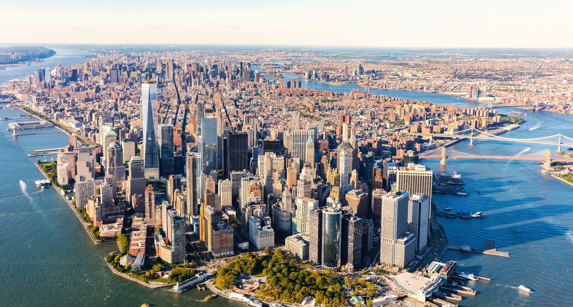 Aerial view of New York City's downtown district.